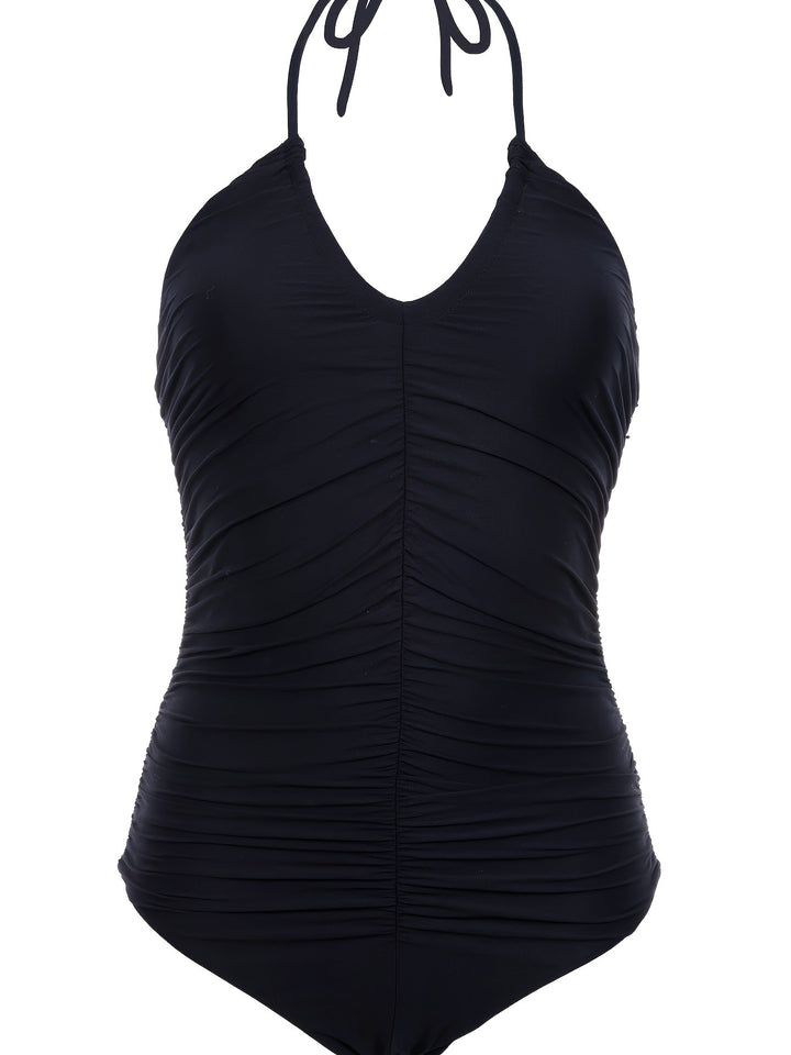 Women's One-Piece Swimsuit with Figure-Flattering Gathering and Rear Tie Band Mune Fashion