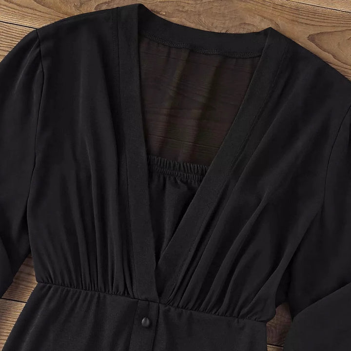 Women's transparent chiffon blouse top with button placket and tailored fit Mune Fashion