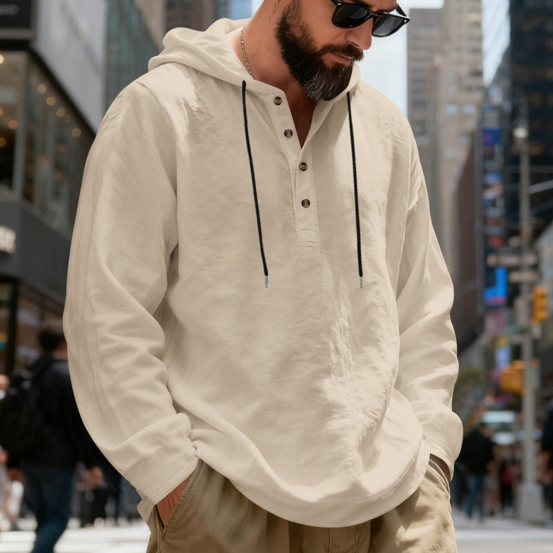 Men's lightweight hooded shirt with button placket made of linen blend and relaxed fit Mune Fashion