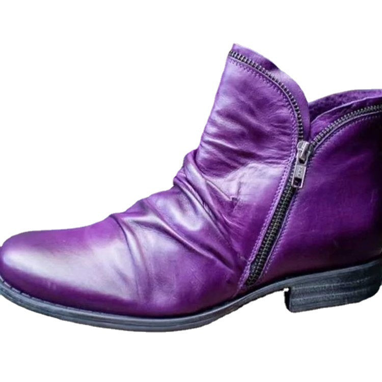 Women's ankle-high ankle boots made of soft leather with side zipper and vintage heel Mune Fashion