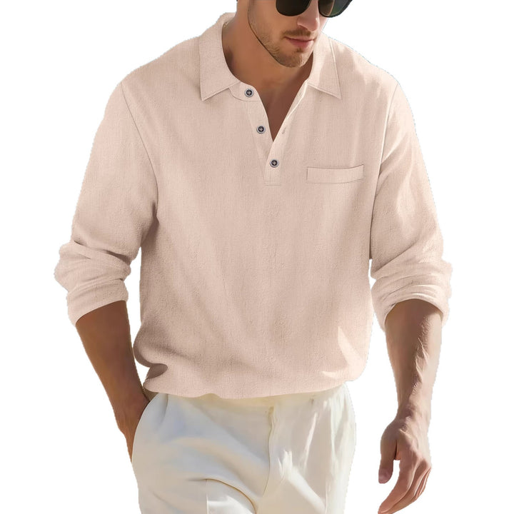 Men's lightweight linen Henley shirt with chest piping and relaxed casual fit Mune Fashion