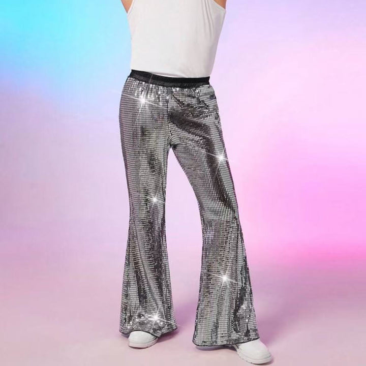 Ladies Glitter Flared Pants with Sequins and Elastic Waistband Mune Fashion