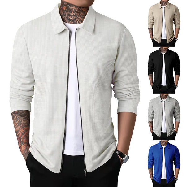 Men's lightweight waffle structure zip shirt with Kent collar, slim fit and continuous zipper Mune Fashion