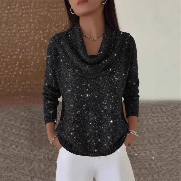 Women's Glittering Knit Sweater with Waterfall Neckline Mune Fashion