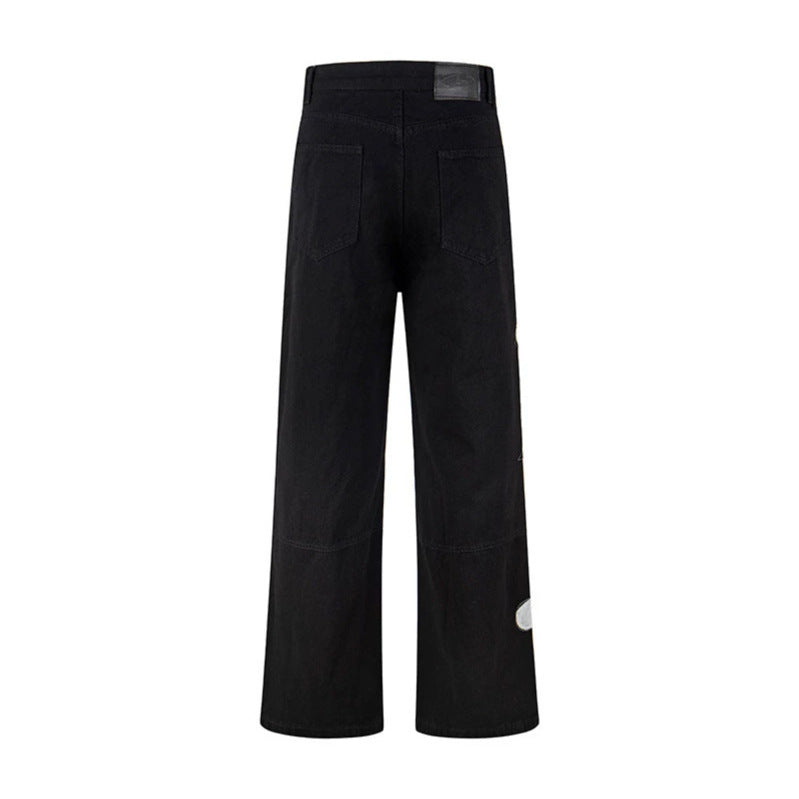 Women's jeans with high waistband, wide leg cut, stitch and destroy details Mune Fashion