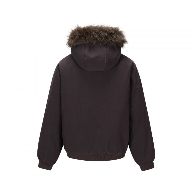 Men's short-cut thermo bomber jacket with detachable hood and faux fur collar Mune Fashion