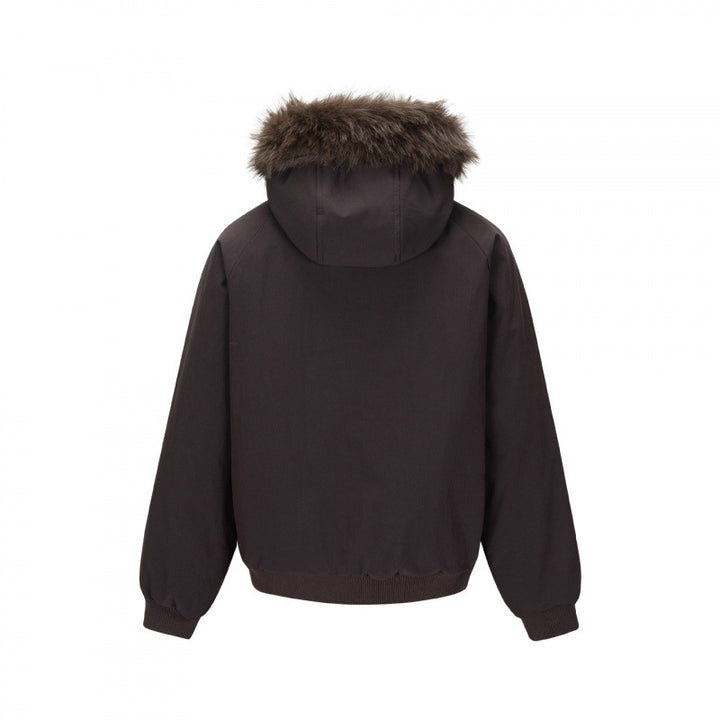 Men's short-cut thermo bomber jacket with detachable hood and faux fur collar Mune Fashion