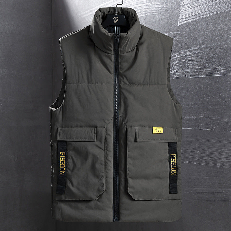 Men's Insulated Outdoor Vest with High Standing Collar, Multifunctional Pockets and Distinctive Webbing Mune Fashion