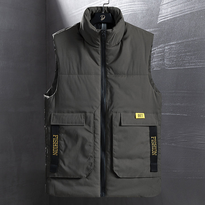 Men's Insulated Outdoor Vest with High Standing Collar, Multifunctional Pockets and Distinctive Webbing Mune Fashion