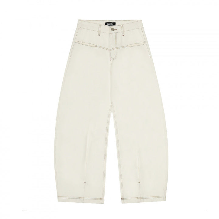Women Wide Cropped Balloon Jeans with High Waist and Visible Contrast Stitching Mune Fashion