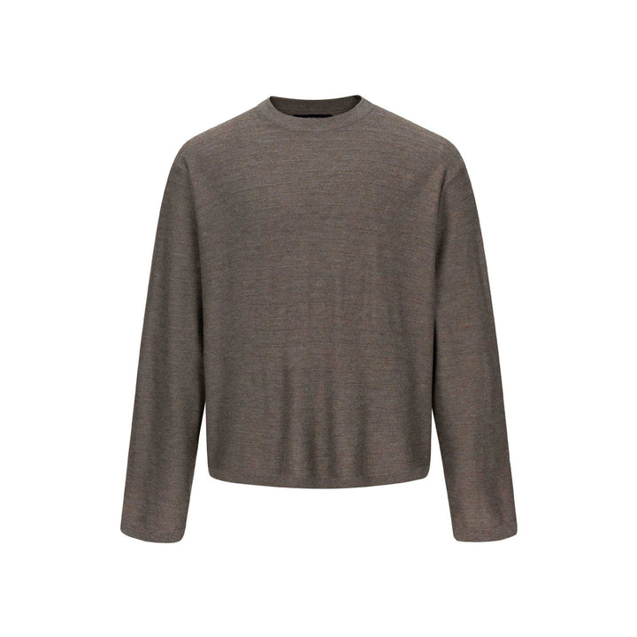 Unisex fine knit crew neck pullover with fine vertical texture and straight hem Mune Fashion