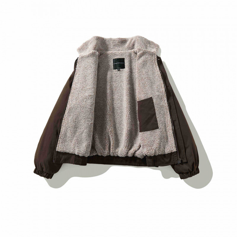 Men's Boxy Utility Bomber Jacket with Sherpa Collar and Concealed Snap Placket Mune Fashion