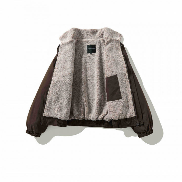Men's Boxy Utility Bomber Jacket with Sherpa Collar and Concealed Snap Placket Mune Fashion