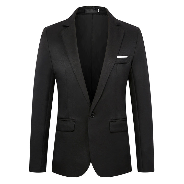 Men's fitted single-breasted satin blazer with single-button closure and shawl collar look Mune Fashion