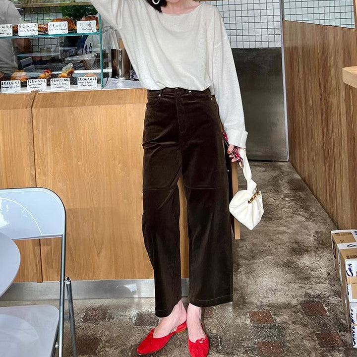 Women Elegant Wide Corduroy Trousers Mune Fashion