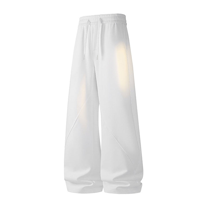Women Wide Lounge Jogging Pants with High Waist, Drawstring & Decorative Seams Mune Fashion