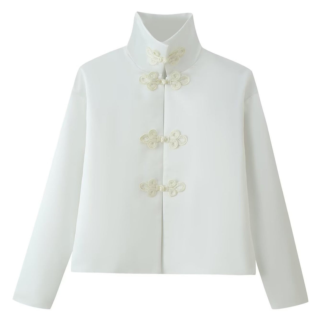 Women's short jacket with stand collar and decorative knot closures Mune Fashion