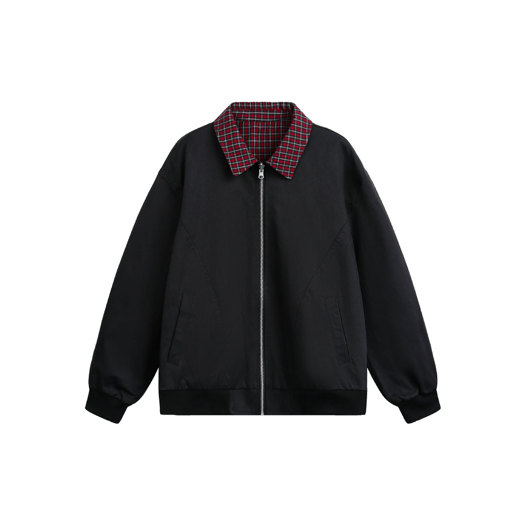 Unisex Reversible Bomber Jacket with Check Lining, Zipper and Ribbed Cuffs Mune Fashion