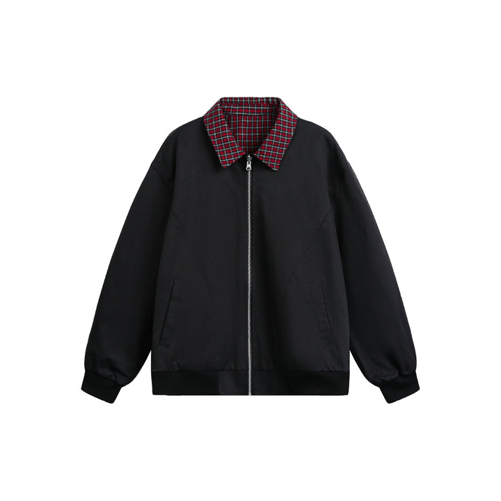 Unisex Reversible Bomber Jacket with Check Lining, Zipper and Ribbed Cuffs Mune Fashion