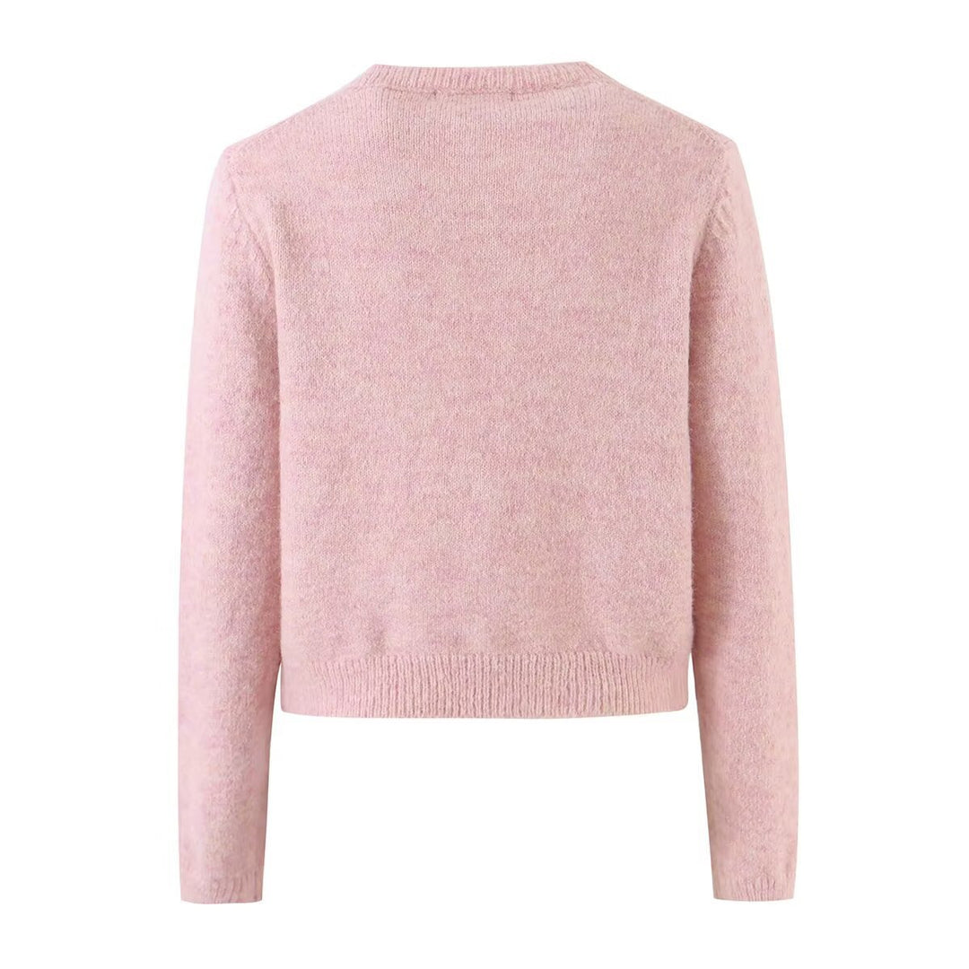 Women’s fine knit cardigan with round neckline, mother-of-pearl button placket and fluffy mohair look Drune