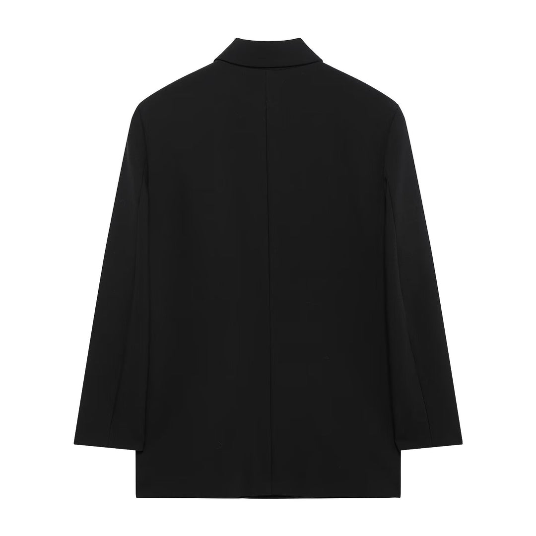 Women's Long Double-Breasted Blazer Coat with Oversized Cut and Flap Pockets Mune Fashion