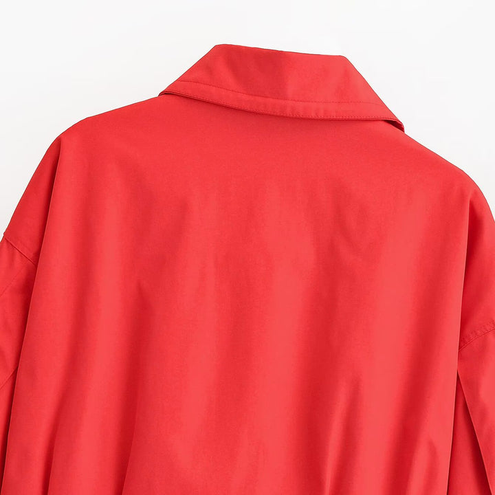 Women's Short Cut Boxy Transitional Jacket with Tying Belt and Shirt Collar Mune Fashion