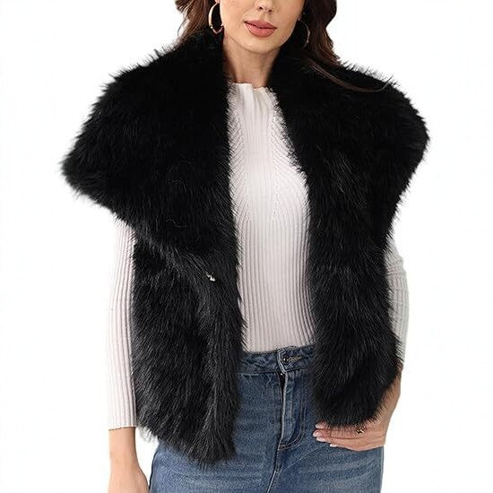 Ladies sleeveless long-pile faux fur vest with voluminous shawl collar Mune Fashion