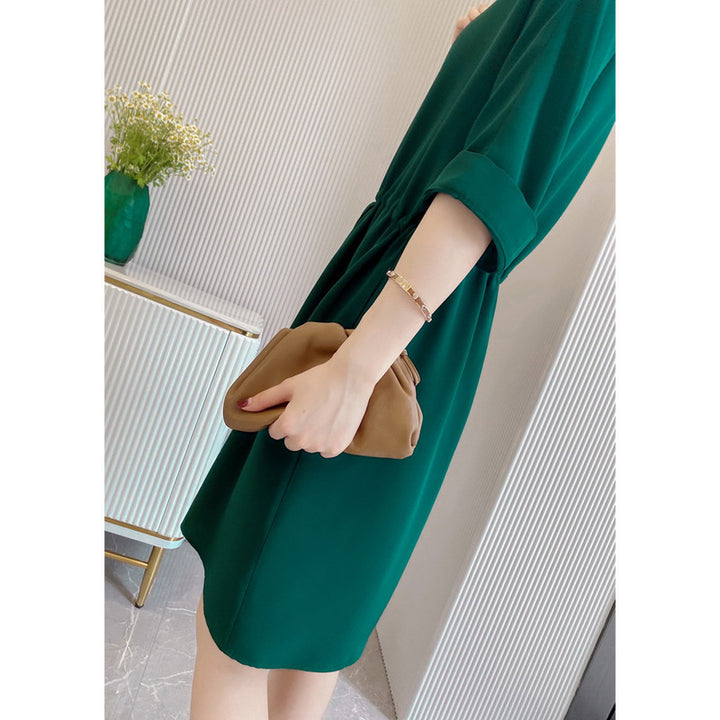 Women Casual Midi Dress with Contrasting Collar Mune Fashion