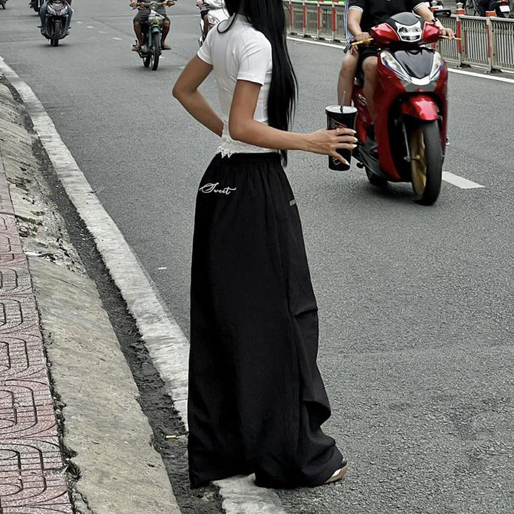Women's Casual Layered Trousers with Lace Waistband and Decorative Bow Mune Fashion