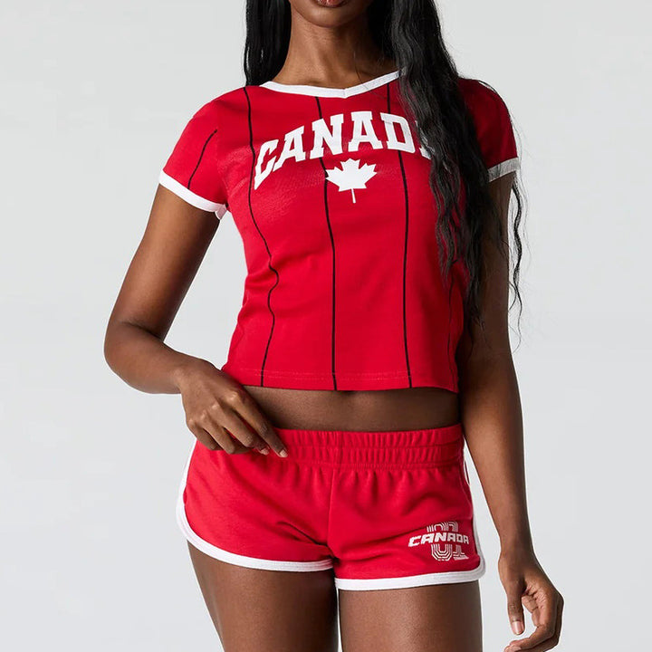 Women's sporty crop top and shorts set made of cotton blend Mune Fashion