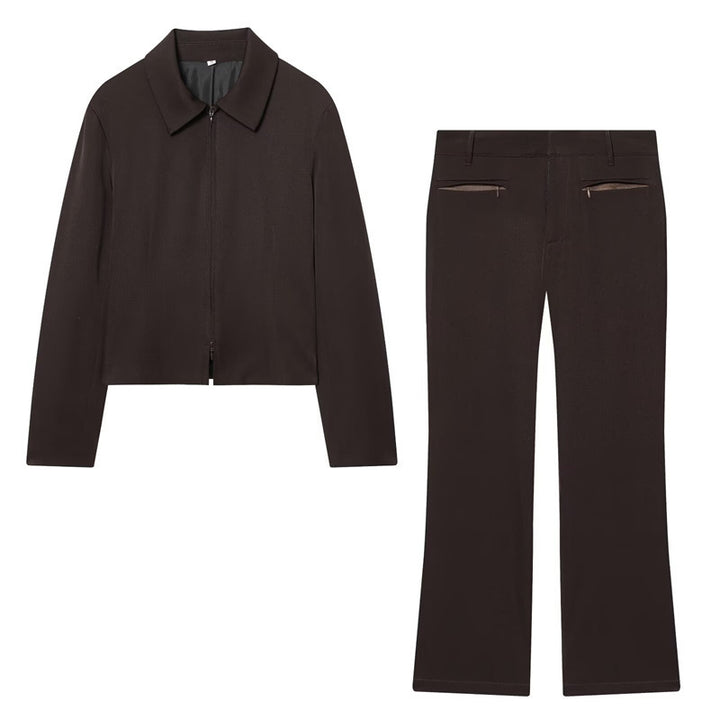 Women High-Waisted Flared Trousers with Belt Loops and Welt Pockets Mune Fashion