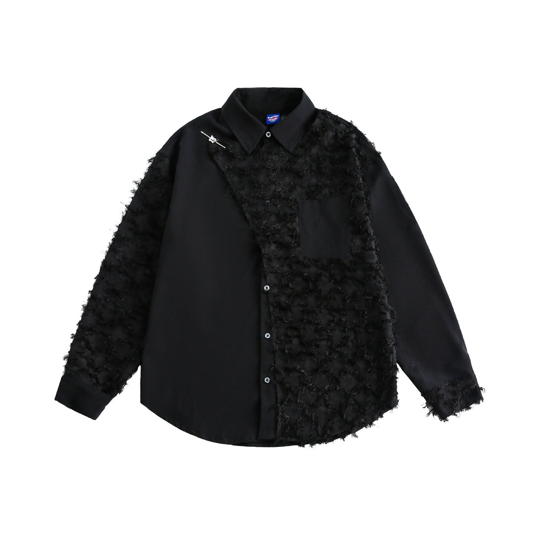 Women's blouse overshirt with fluffy fringe texture and Kent collar Mune Fashion