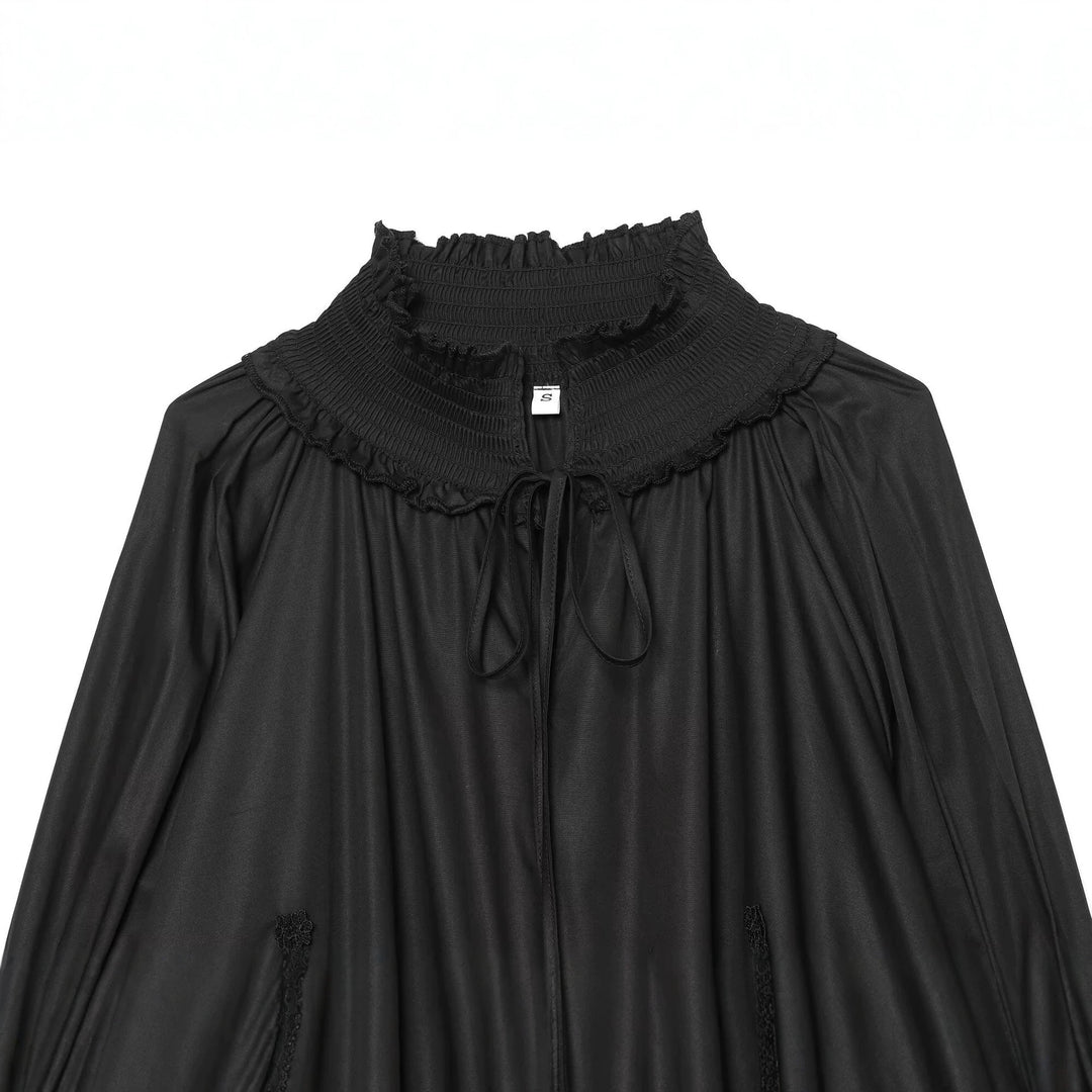 Ladies Romantic Blouse with Ruffle Collar, Bell Sleeves and Lace Trim Mune Fashion