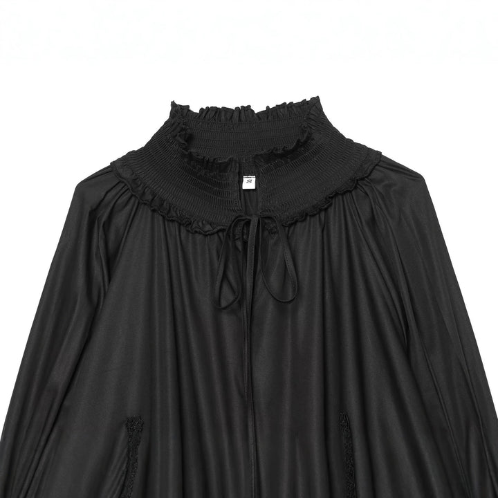 Ladies Romantic Blouse with Ruffle Collar, Bell Sleeves and Lace Trim Mune Fashion