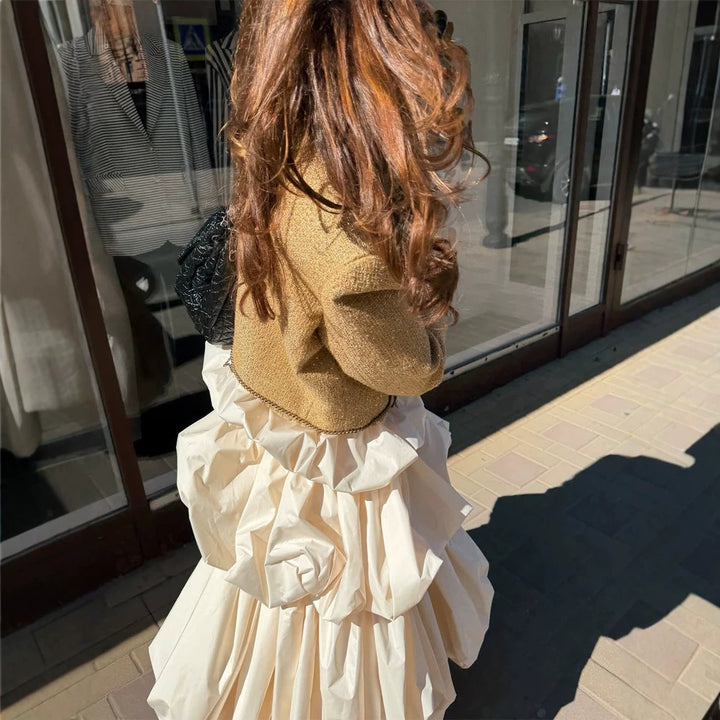 Women's lace bodysuit with transparent insert and dramatic tiered ruffle skirt set Mune Fashion