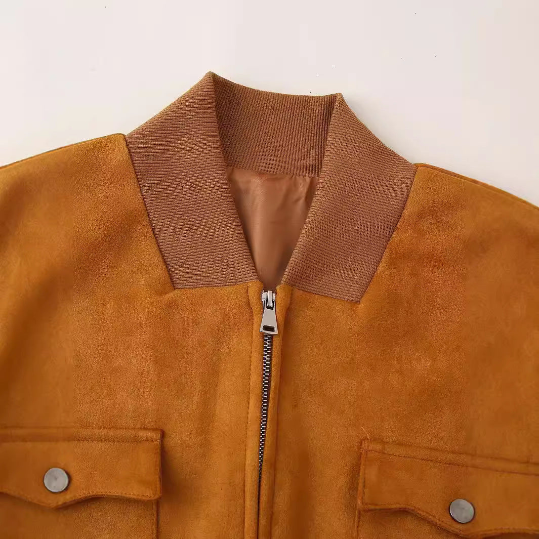 Women's nan kastiger velour bomber with chest flaps, concealed zipper, and ribbed cuffs Mune Fashion