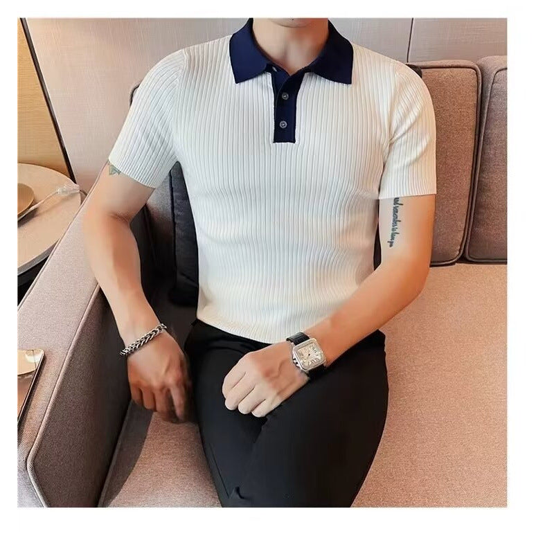 Men's Short Sleeve Polo Shirt with Ribbed Structure Mune Fashion