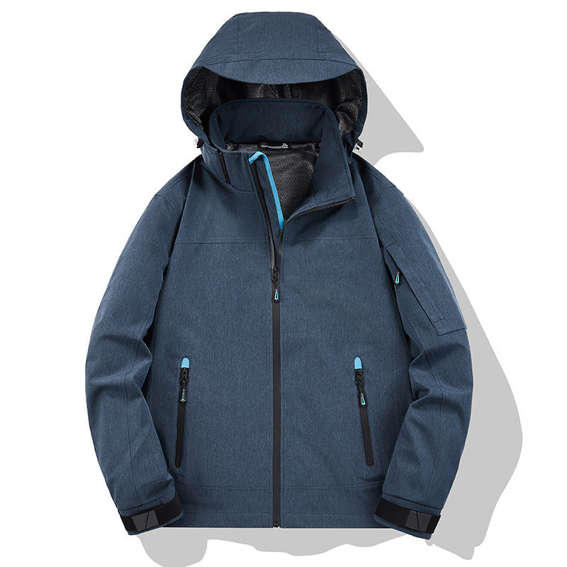 Men's Weather-Resistant Softshell Outdoor Jacket with Hood, High Collar, and Welded Seams Mune Fashion