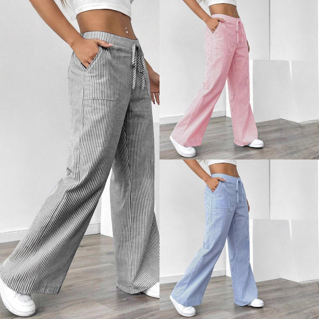 Women wide cotton lounge pants with drawstring and side pockets Mune Fashion