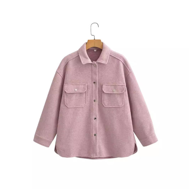 Women's Oversized Teddy Shirt Jacket with Snap Button Closures and Patch Breast Pockets Mune Fashion