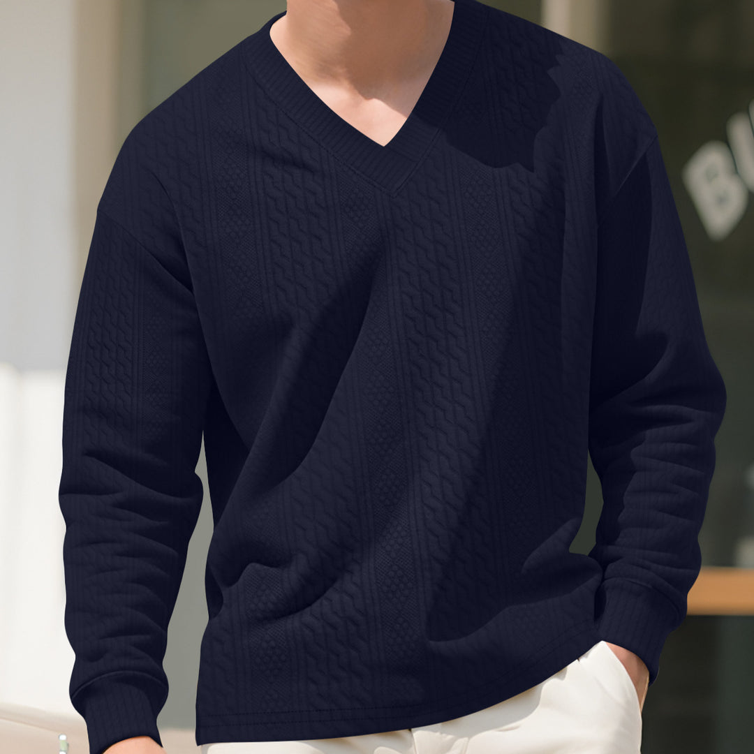 Men's structured V-neck knitted sweater with cable and honeycomb pattern Mune Fashion