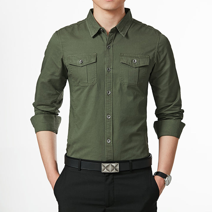 Men's Slim-Fit Shirt in Utility Style with Chest Patch Pockets and Kent Collar Mune Fashion