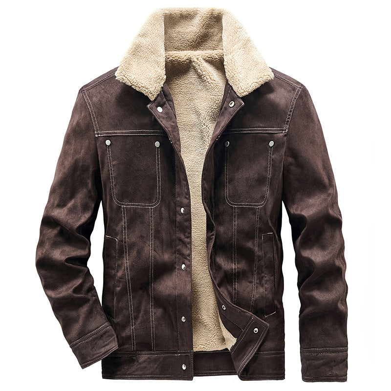 Men's Padded Trucker Jacket in Suede Look with Sherpa Collar Mune Fashion