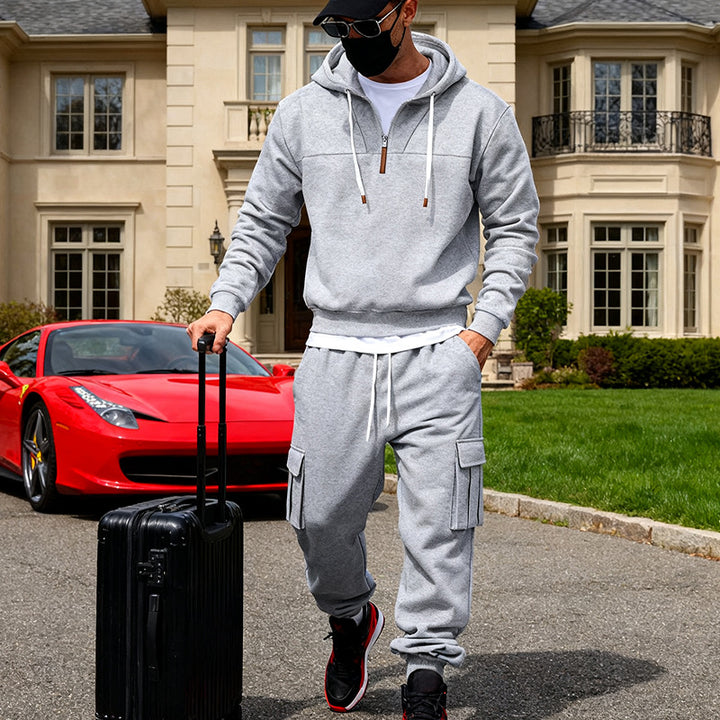 Men's casual fleece tracksuit with half zipper and cargo pockets Mune Fashion