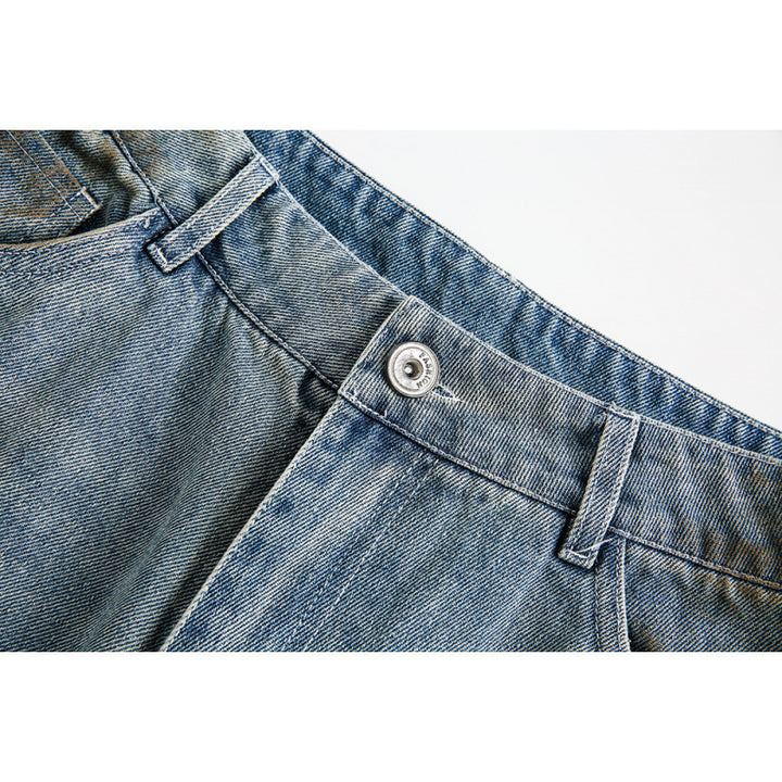 Ladies Wide Baggy Jeans with High Waist, Used Wash and Rip Details Mune Fashion