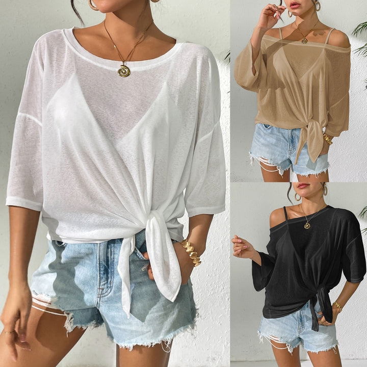 Women's casual top with floral design and side knot Mune Fashion