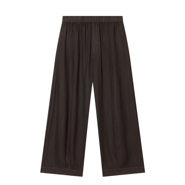 Women Two-Piece Loungewear Set in Linen Look with Loose Pajama Shirt and Wide Palazzo Pants Mune Fashion