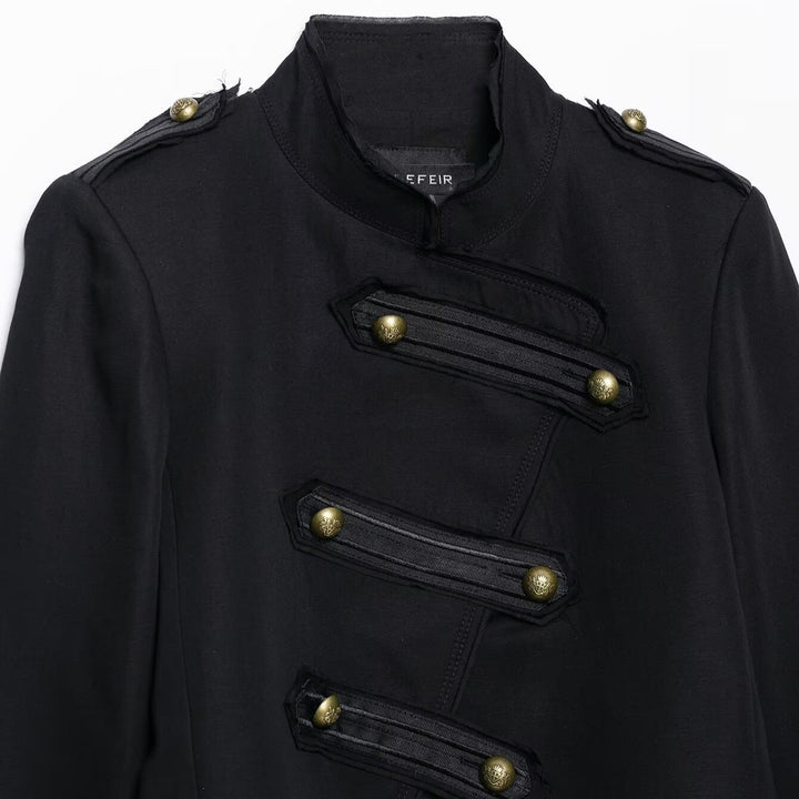 Women Short Cut Parade Jacket with Stand-Up Collar and Decorative Trimming Mune Fashion