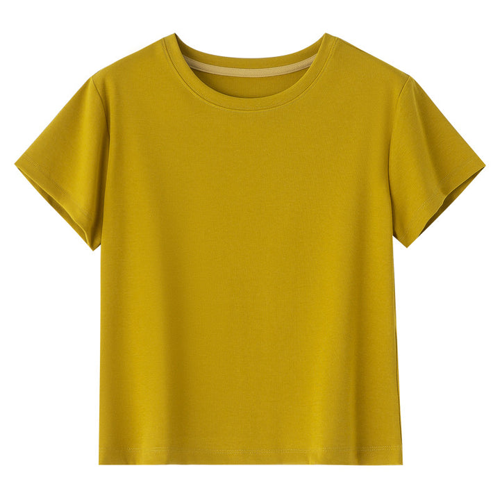 Women Short-Cut Boxy T-Shirt made from soft cotton stretch with round neck Mune Fashion