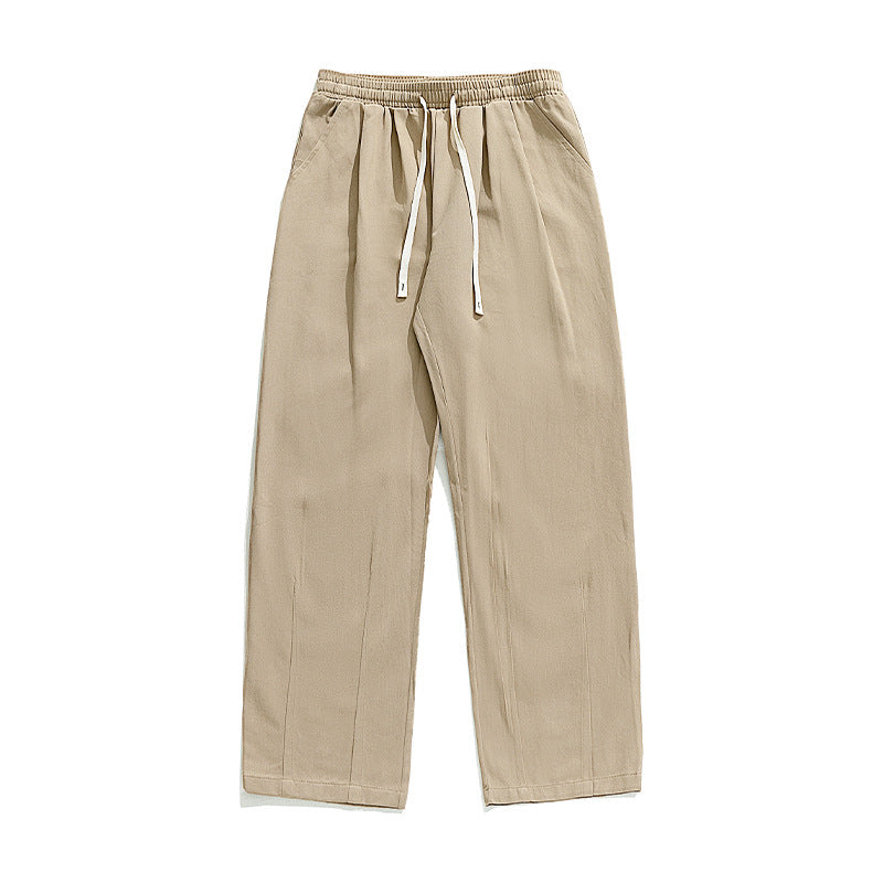 Unisex Lightweight Linen Look Lounge Pants with Elastic Waistband, Straight Palazzo Cut and Contrasting Drawstring Mune Fashion